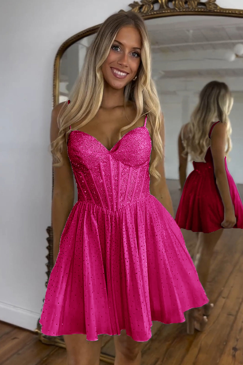 Misshow Sparkly A Line White Beaded Corset Short Homecoming Dress/Mini Dress