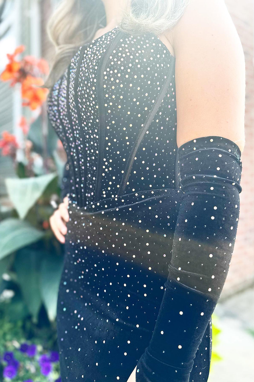 Misshow Sparkly Black Beaded Corset Tight Short Homecoming Dress/Mini Dress With Detachable Sleeves