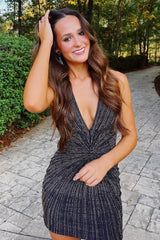 Misshow Sparkly Black Beaded Tight Halter Short Homecoming Dress/Mini Dress
