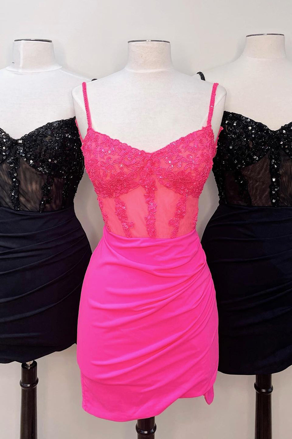 Misshow Sparkly Black Corset Satin Tight Short Homecoming Dress/Mini Dress with Sequins