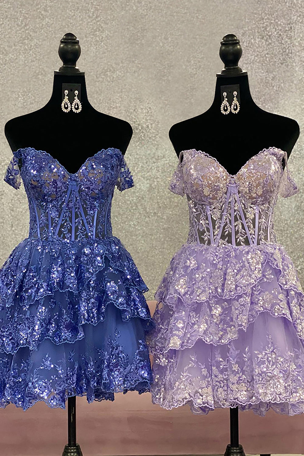 Misshow Sparkly Black Corset Tiered Lace A-Line Short Homecoming Dress/Mini Dress