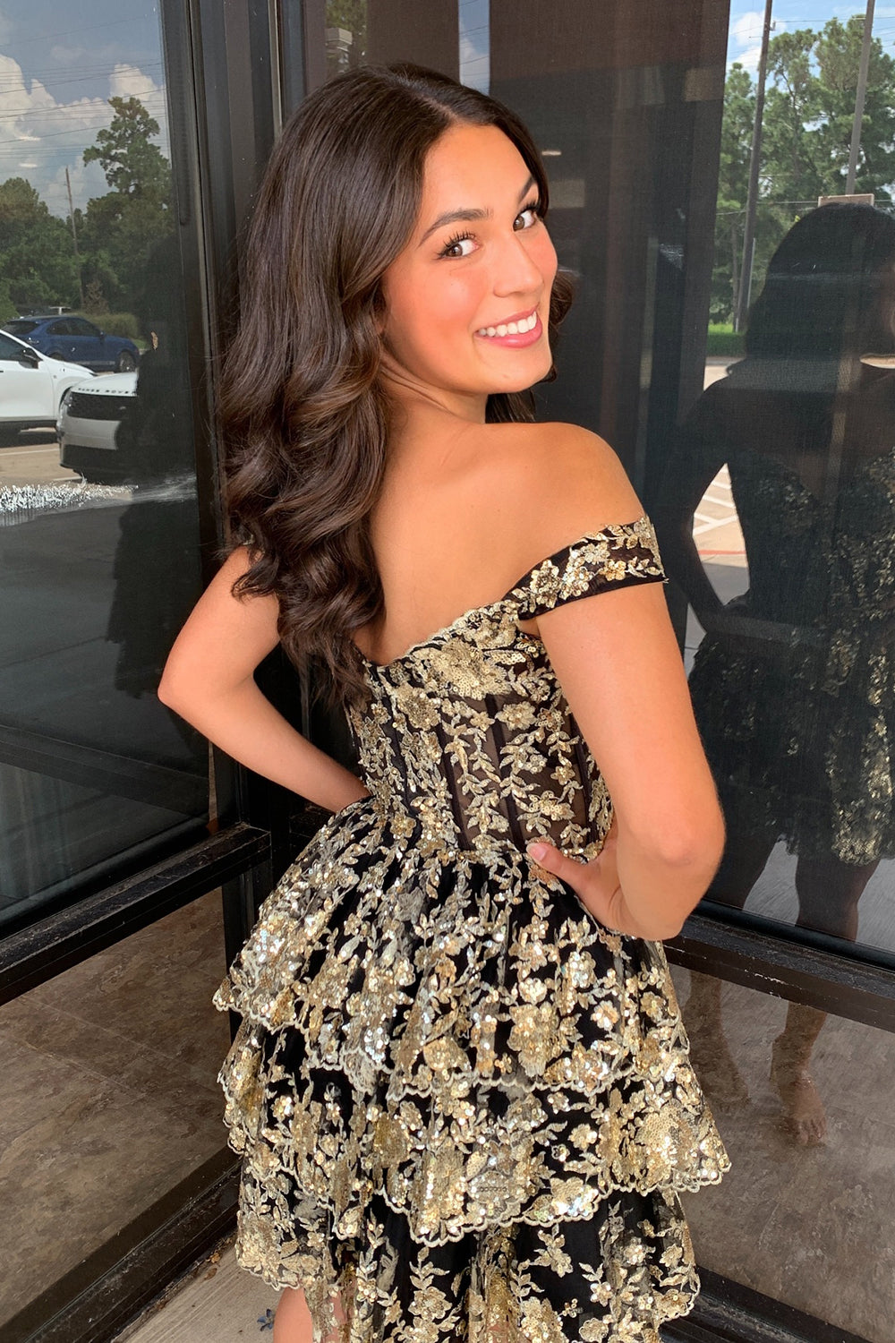 Misshow Sparkly Black Corset Tiered Lace A-Line Short Homecoming Dress/Mini Dress