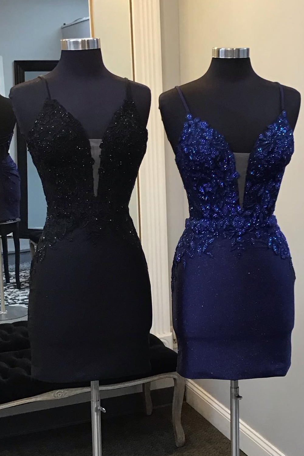 Misshow Sparkly Black Sequin Tight Short Homecoming Dress/Mini Dress with Appliques