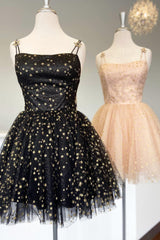 Misshow Sparkly Black Sequins Stars A-Line Short Homecoming Dress/Mini Dress