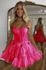 Misshow Sparkly Black Strapless Corset Short Homecoming Dress/Mini Dress With Bow