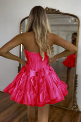 Misshow Sparkly Black Strapless Corset Short Homecoming Dress/Mini Dress With Bow