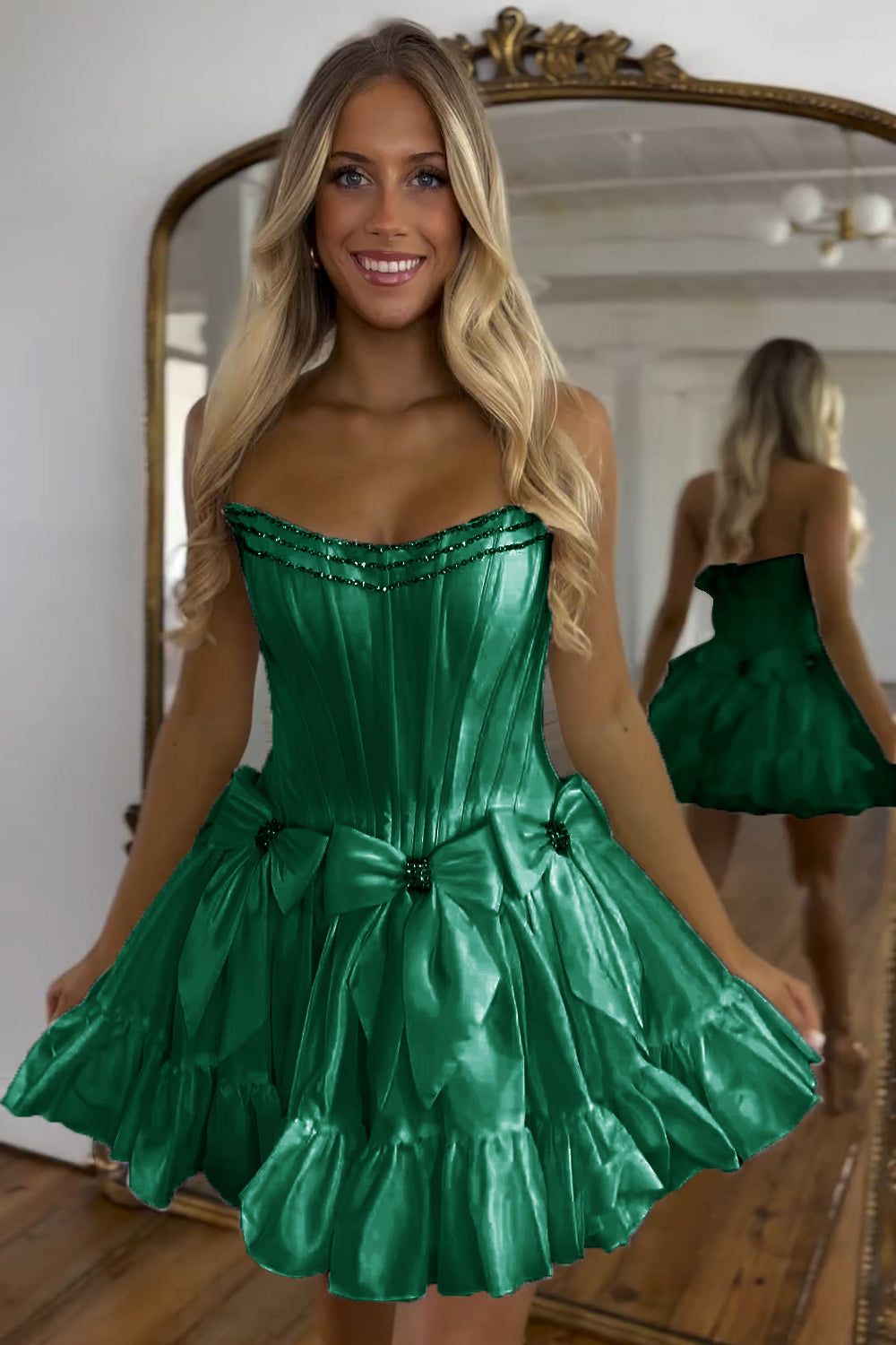 Misshow Sparkly Black Strapless Corset Short Homecoming Dress/Mini Dress With Bow