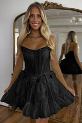 Misshow Sparkly Black Strapless Corset Short Homecoming Dress/Mini Dress With Bow