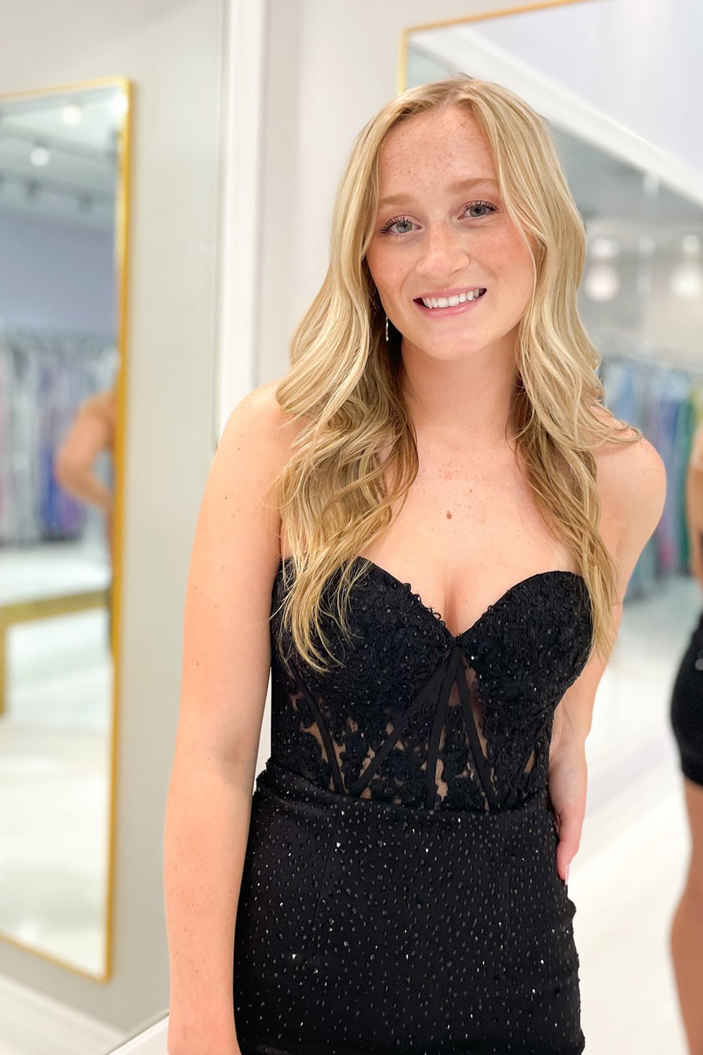 Misshow Sparkly Black Strapless Corset Tight Homecoming Dress/Mini Dress with Sequins