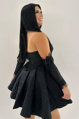 Misshow Sparkly Black Sweetheart A Line Corset Homecoming Dress/Mini Dress
