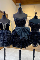 Misshow Sparkly Black Tiered Strapless A Line Homecoming Dress/Mini Dress With Beadings