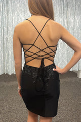 Misshow Sparkly Black Tight Short Homecoming Dress/Mini Dress with Appliques