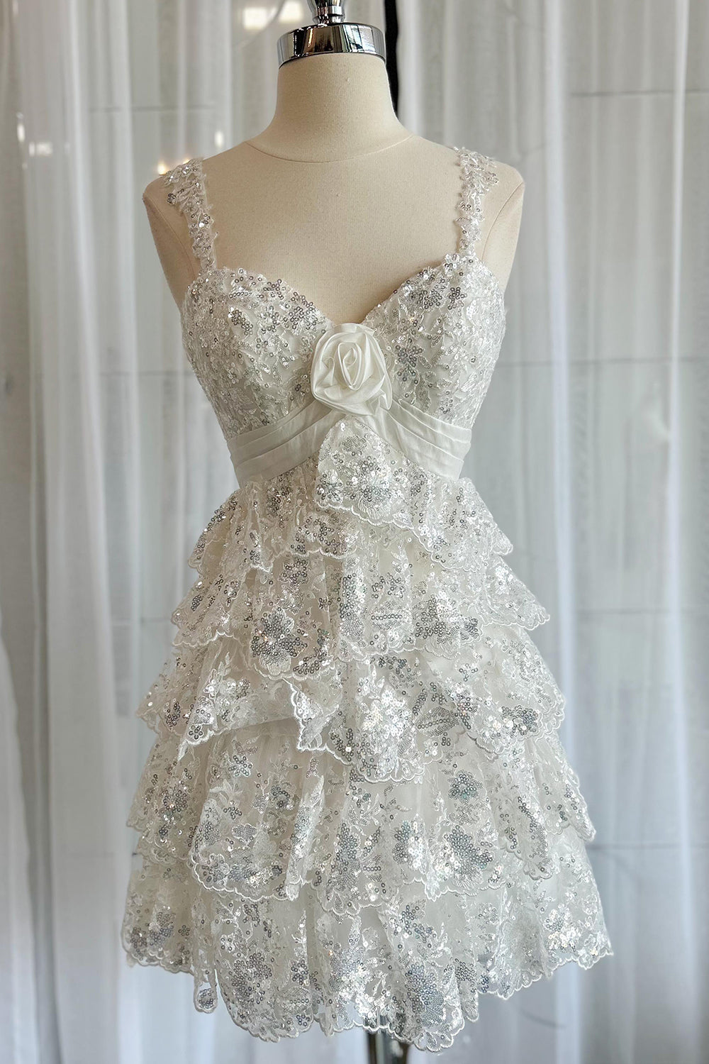 Misshow Sparkly Blue A Line Sequins Short Ruffled Homecoming Dress/Mini Dress