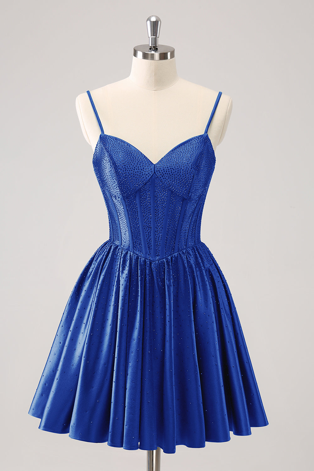 Misshow Sparkly Blue Beaded Corset A Line Short Homecoming Dress/Mini Dress