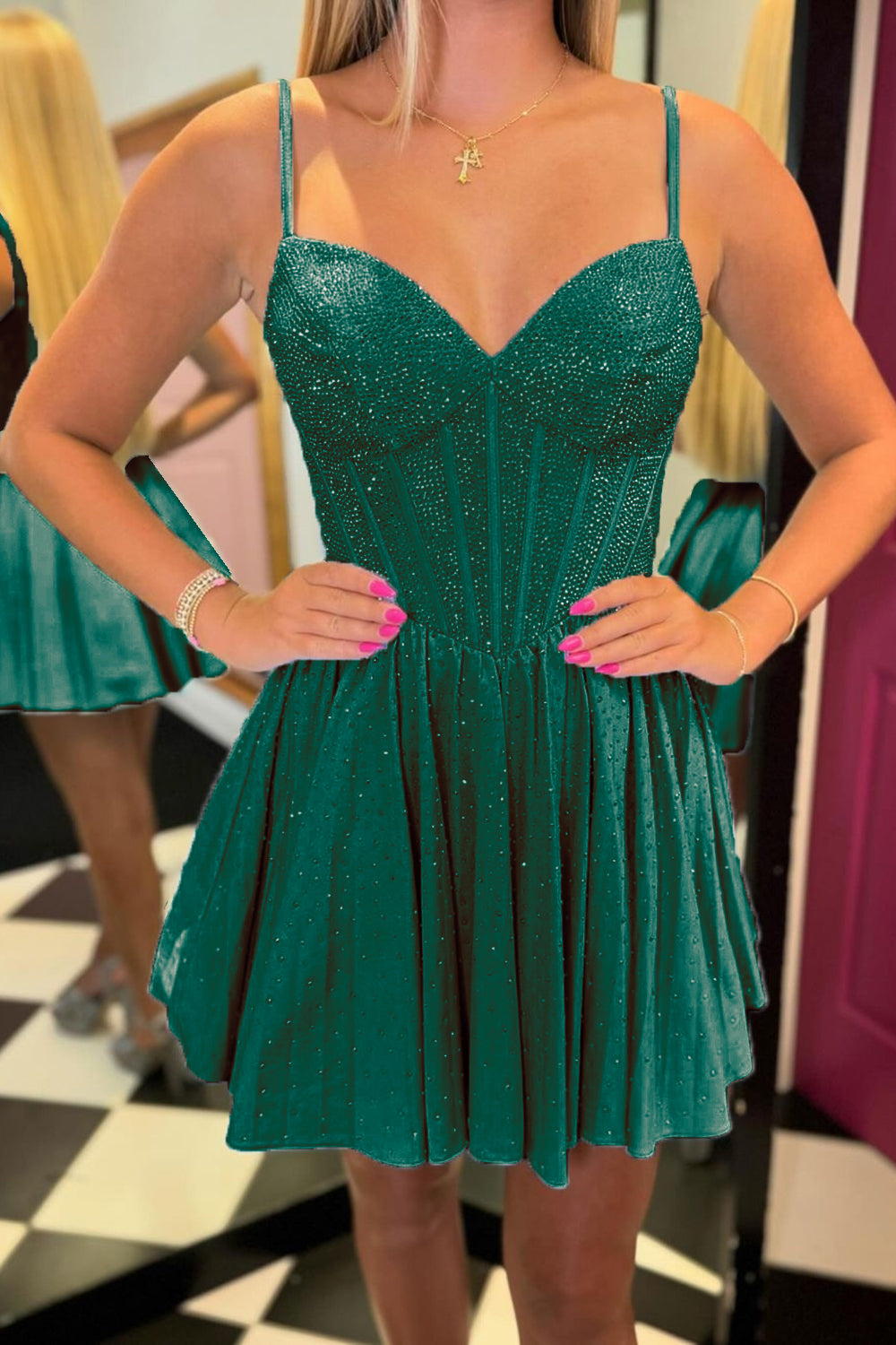 Misshow Sparkly Blue Beaded Corset A Line Short Homecoming Dress/Mini Dress