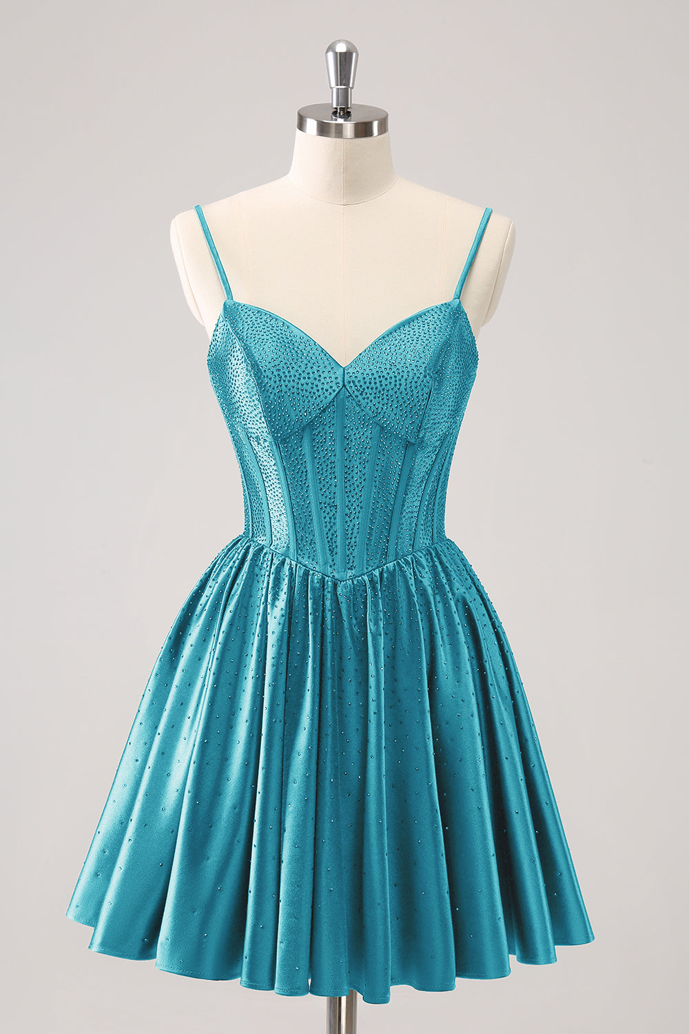Misshow Sparkly Blue Beaded Corset A Line Short Homecoming Dress/Mini Dress