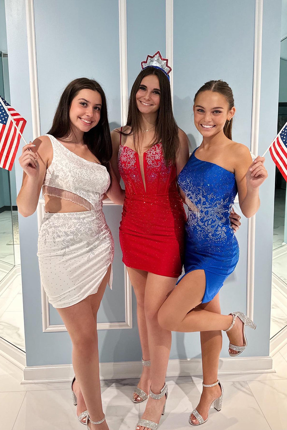 Misshow Sparkly Blue Beaded Corset Lace-Up Back Tight Short Homecoming Dress/Mini Dress