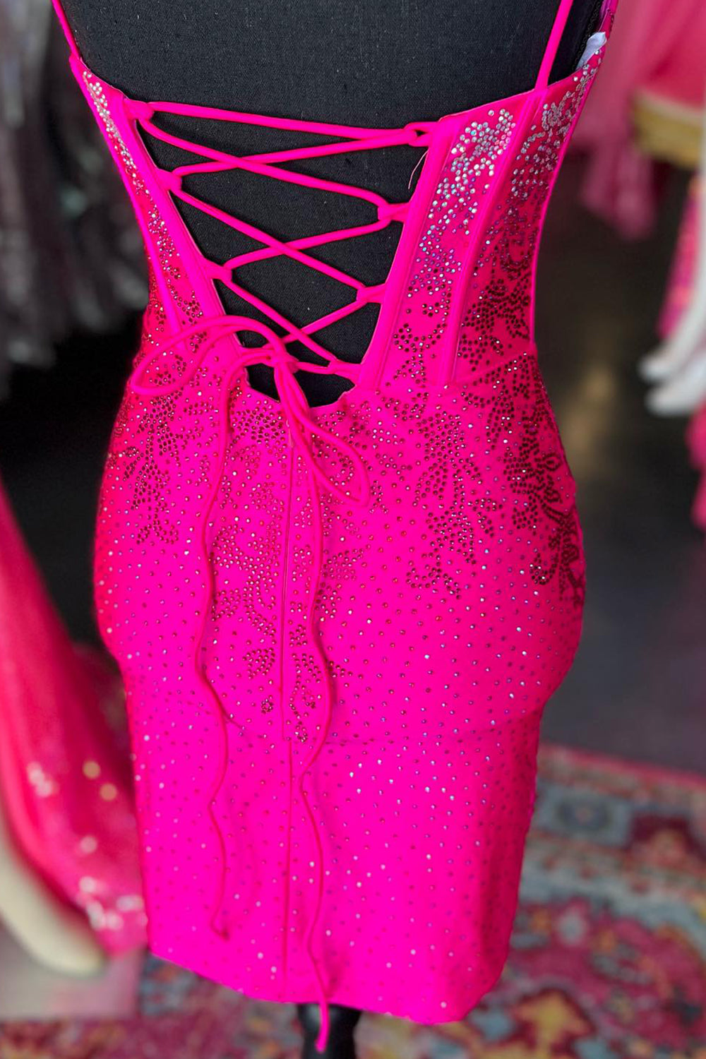 Misshow Sparkly Blue Beaded Corset Lace-Up Back Tight Short Homecoming Dress/Mini Dress