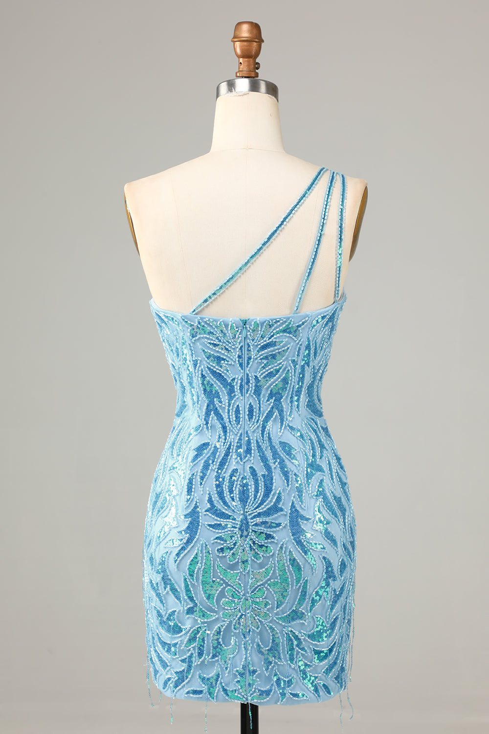 Misshow Sparkly Blue Beaded Fringed Tight Short Homecoming Dress/Mini Dress