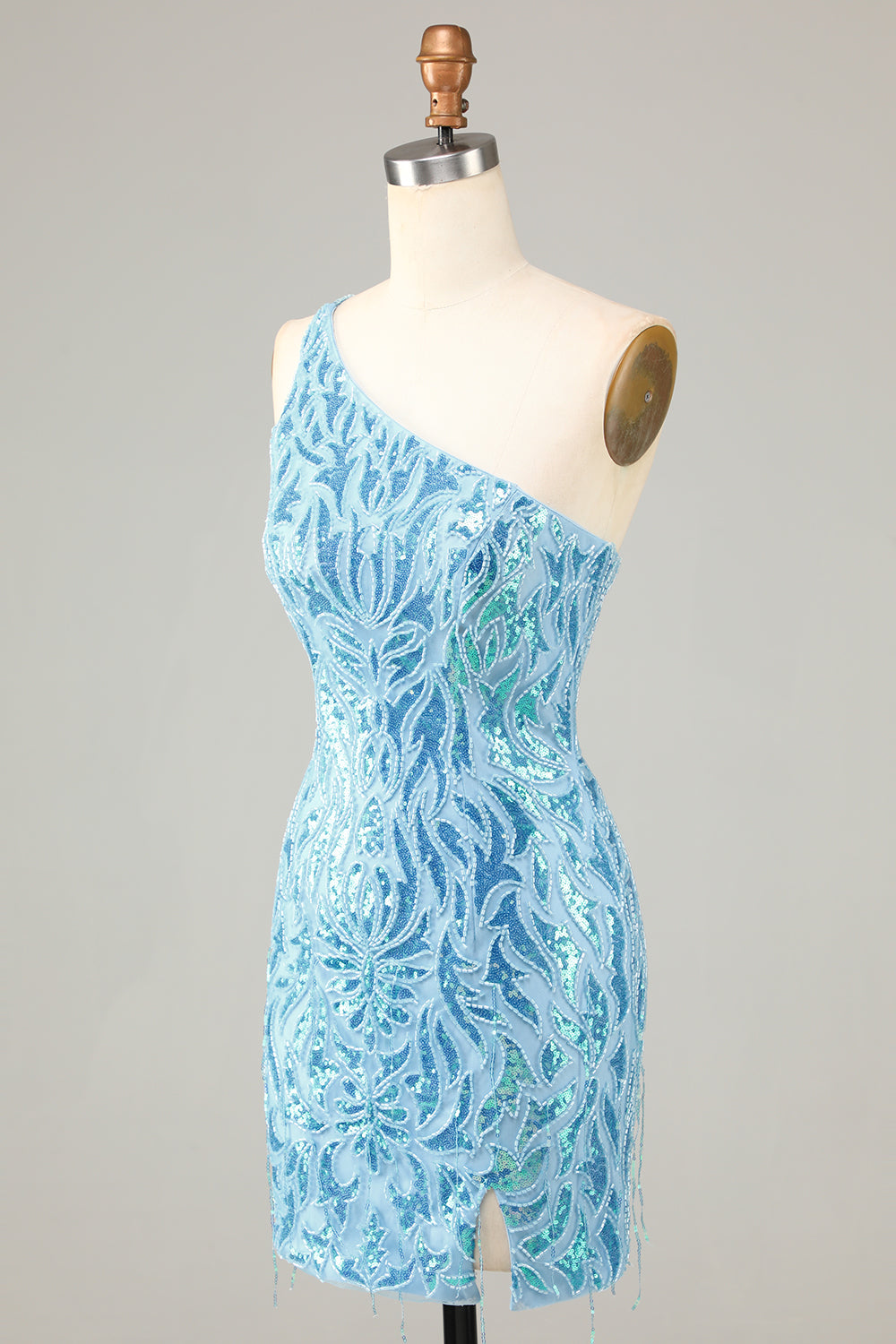 Misshow Sparkly Blue Beaded Fringed Tight Short Homecoming Dress/Mini Dress