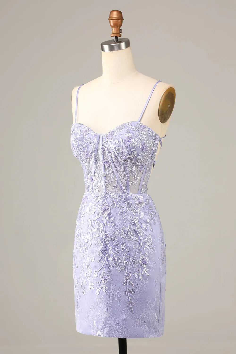 Misshow Sparkly Blue Corset Floral Tight Short Homecoming Dress/Mini Dress