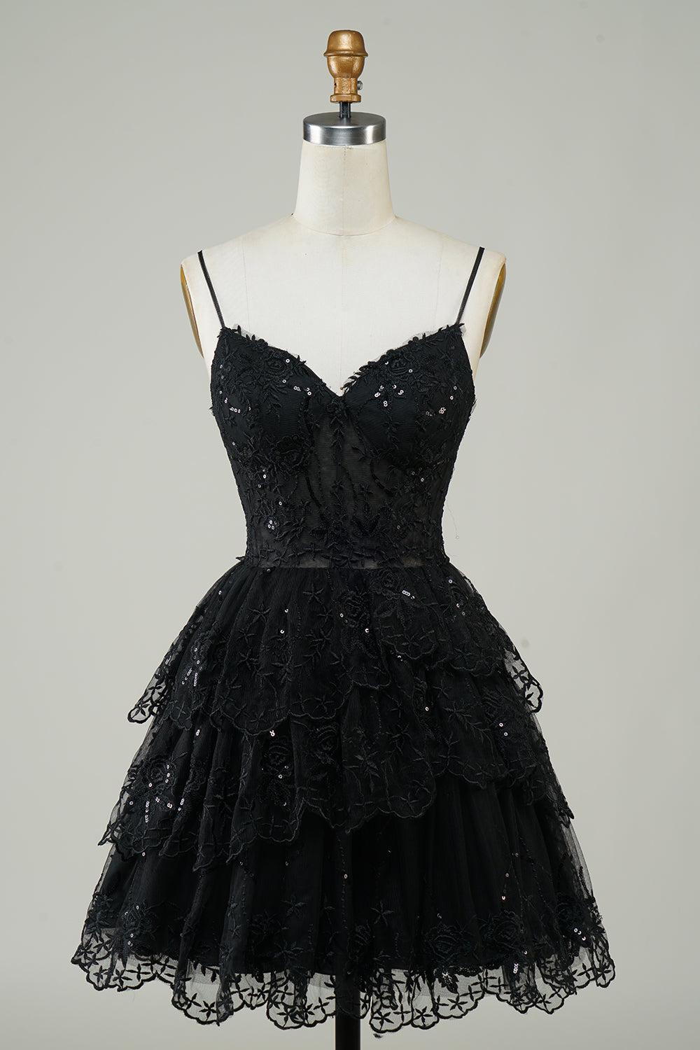 Misshow Sparkly Blue Corset Spaghetti Straps A Line Lace Short Homecoming Dress/Mini Dress