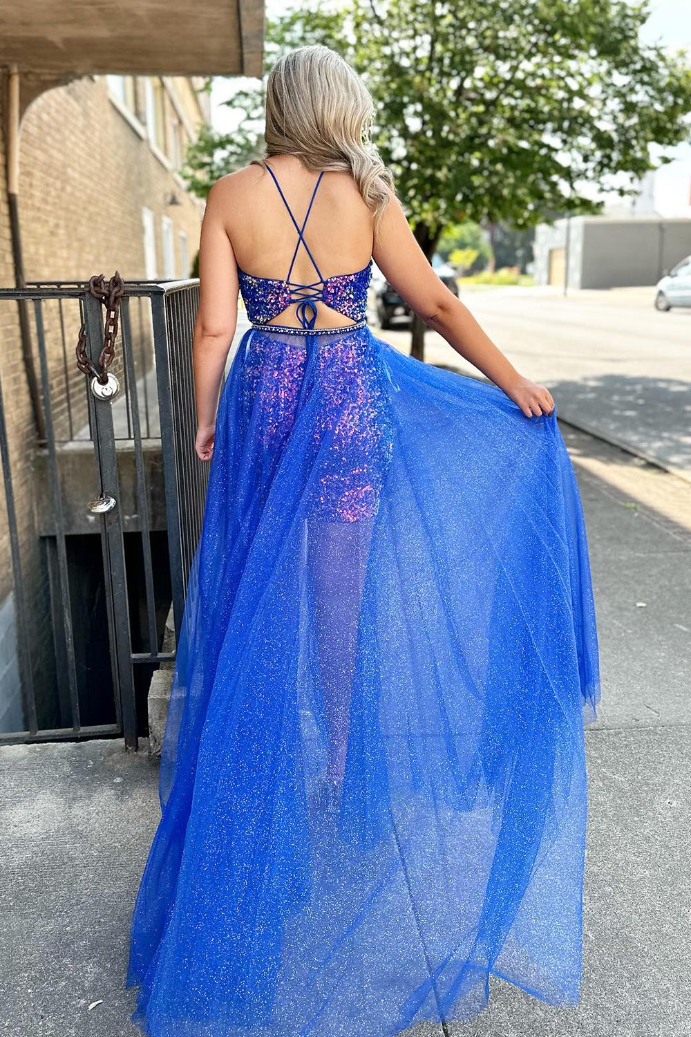 Misshow Sparkly Blue Detachable Train Sequins Tight Short Homecoming Dress/Mini Dress