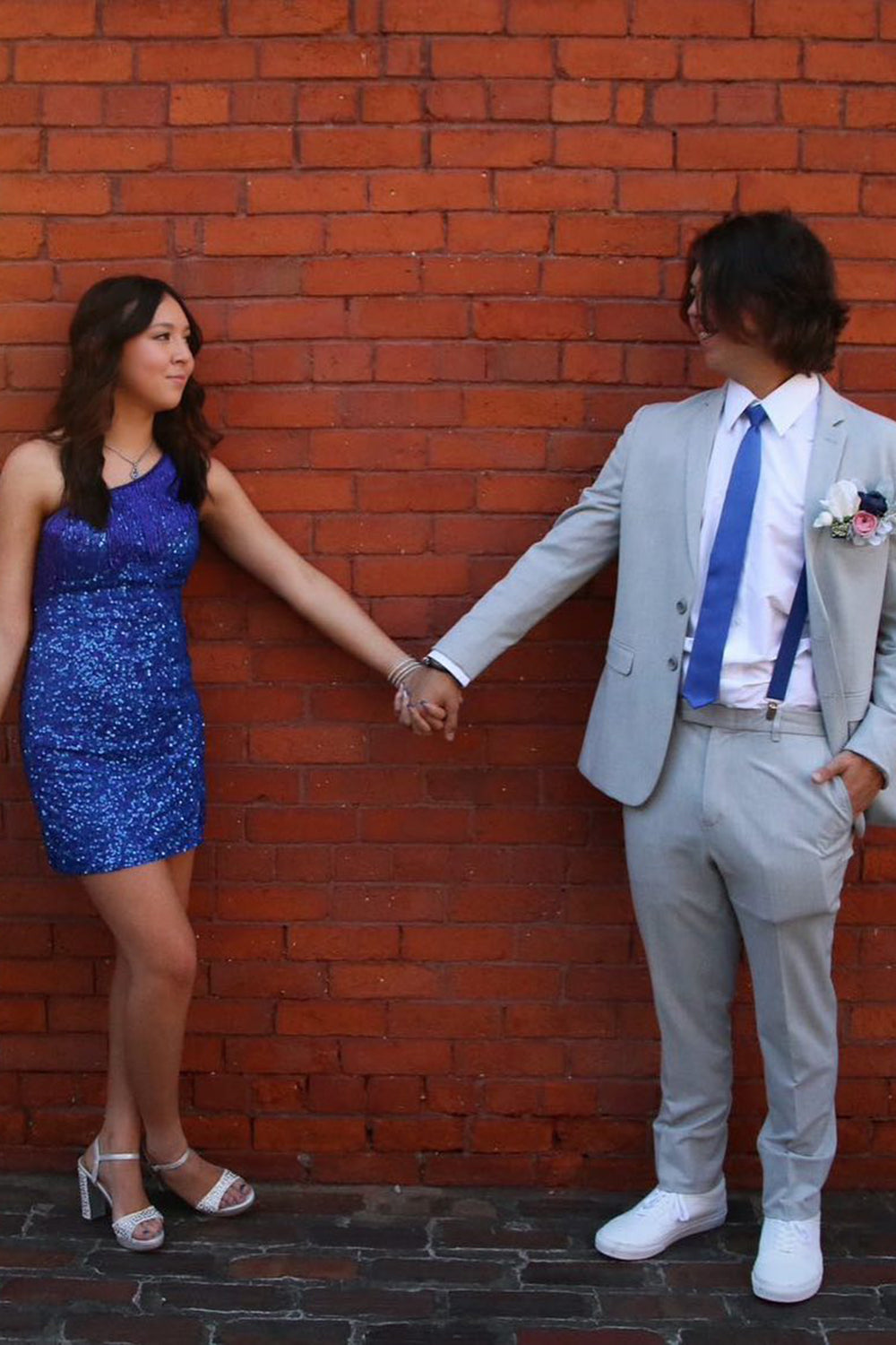 Misshow Sparkly Blue Fringed One Shoulder Tight Sequins Short Homecoming Dress/Mini Dress