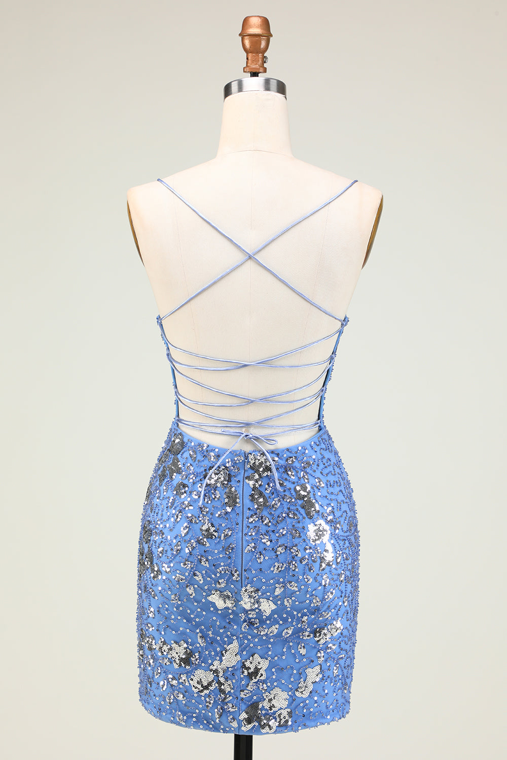 Misshow Sparkly Blue Sequined Beaded Backless Tight Short Homecoming Dress/Mini Dress