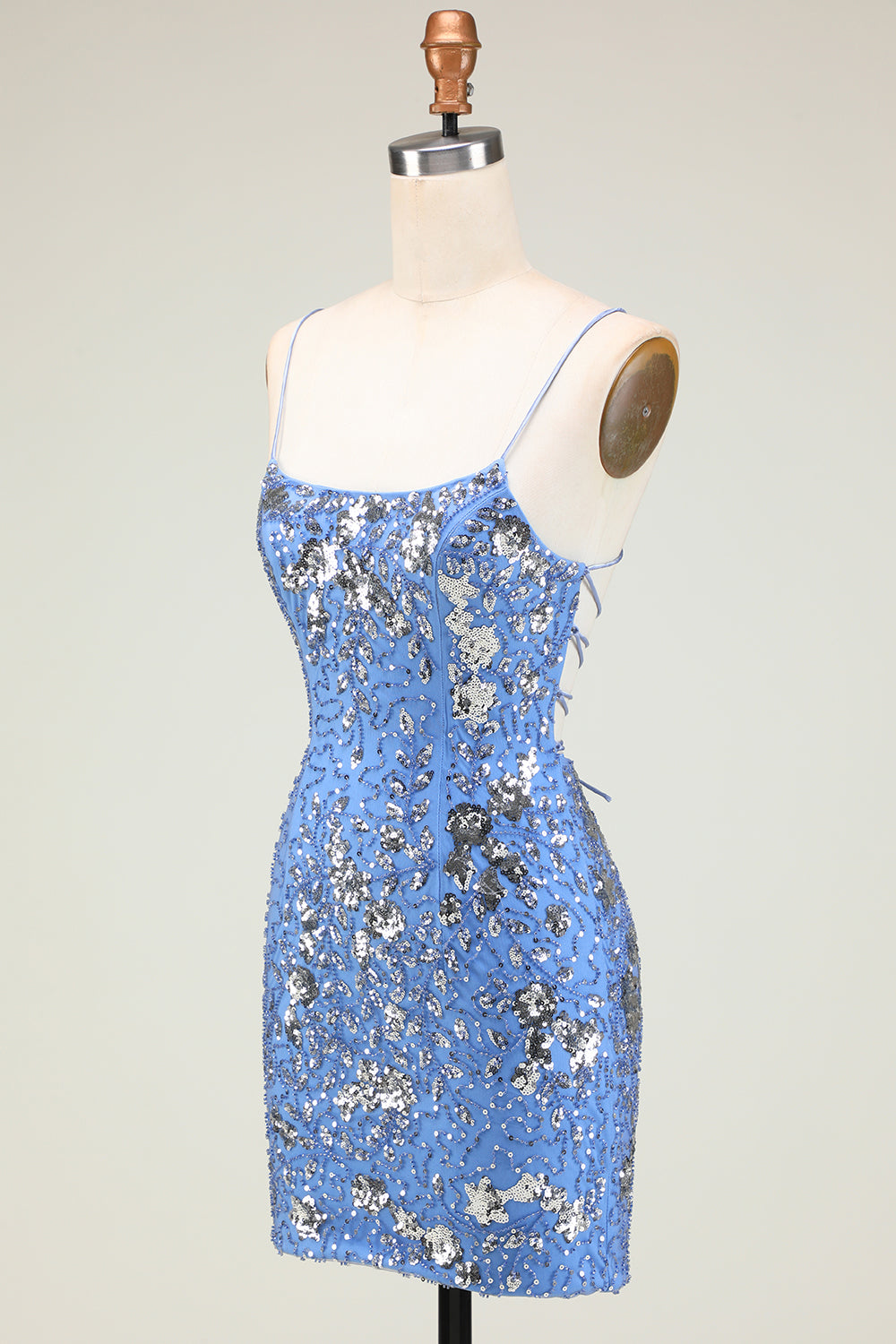 Misshow Sparkly Blue Sequined Beaded Backless Tight Short Homecoming Dress/Mini Dress