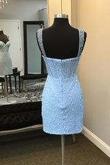 Misshow Sparkly Blue Sequins Corset Bodycon Homecoming Dress/Mini Dress