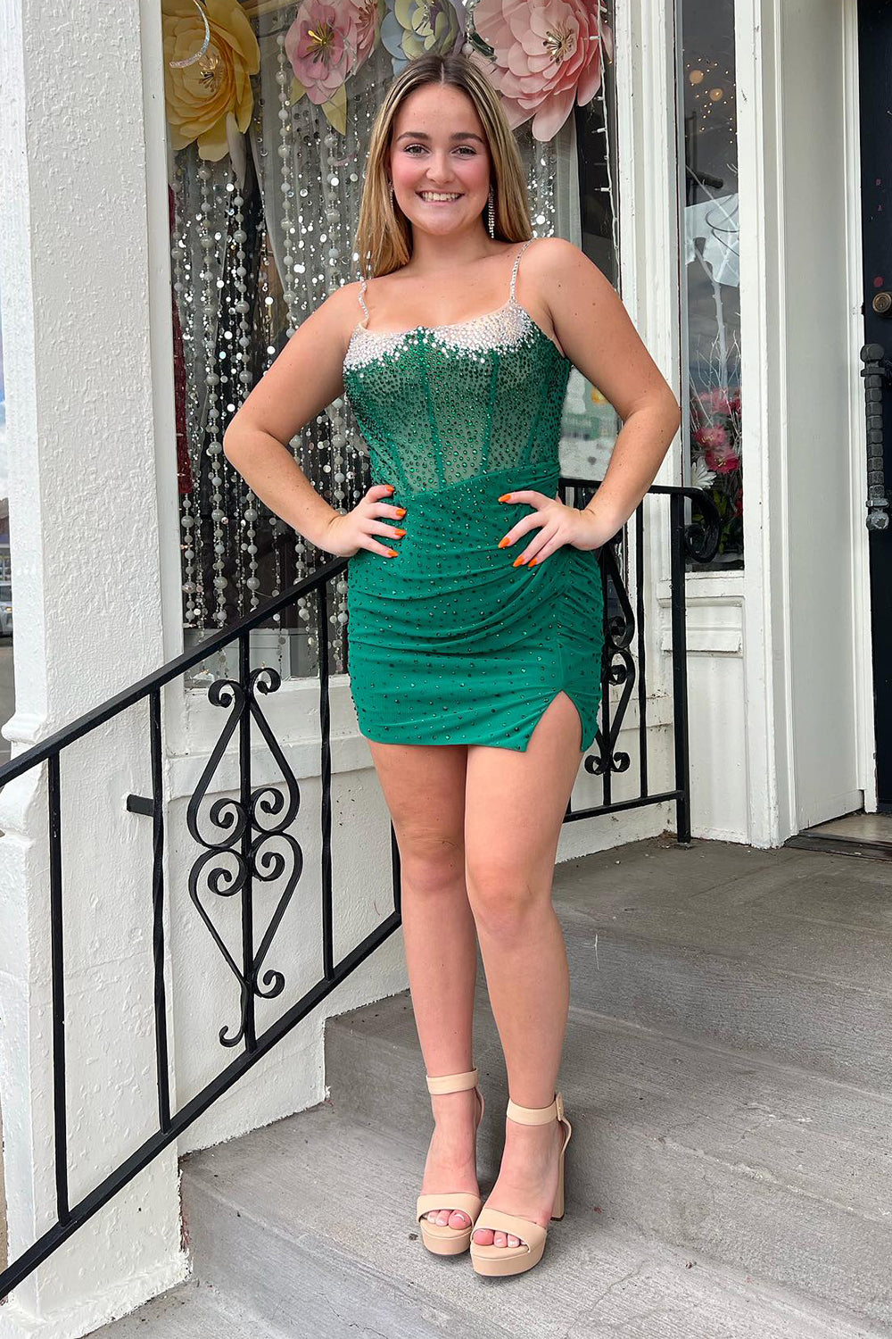 Misshow Sparkly Corset Black Tight Short Homecoming Dress/Mini Dress with Beadings