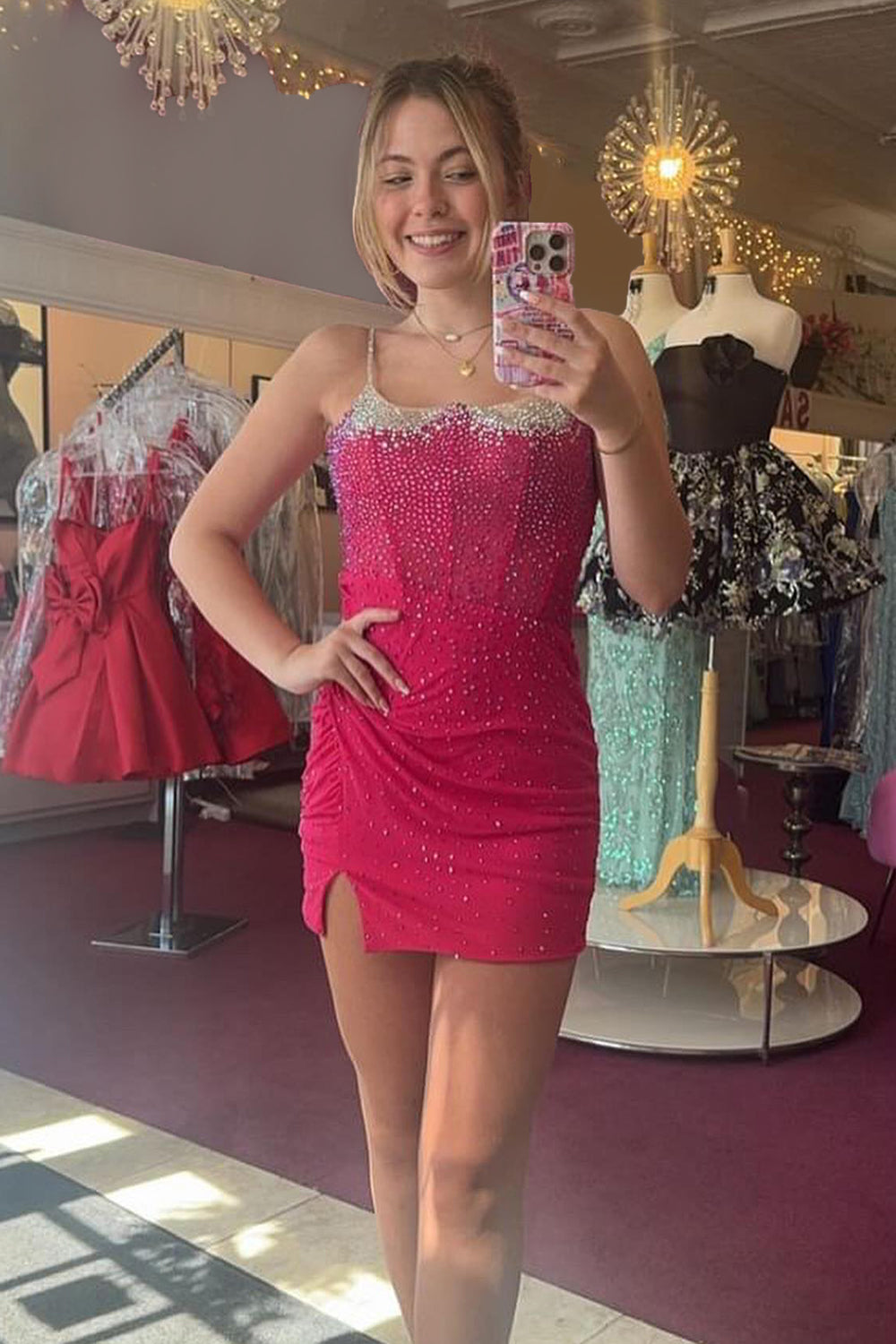 Misshow Sparkly Corset Black Tight Short Homecoming Dress/Mini Dress with Beadings