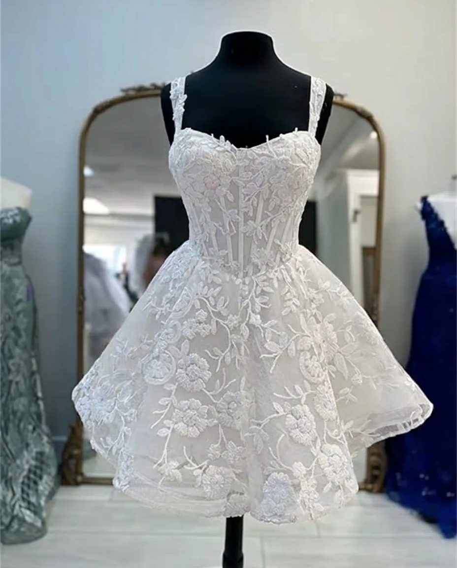 Misshow Sparkly Corset Champagne Floral A-Line Short Homecoming Dress/Mini Dress