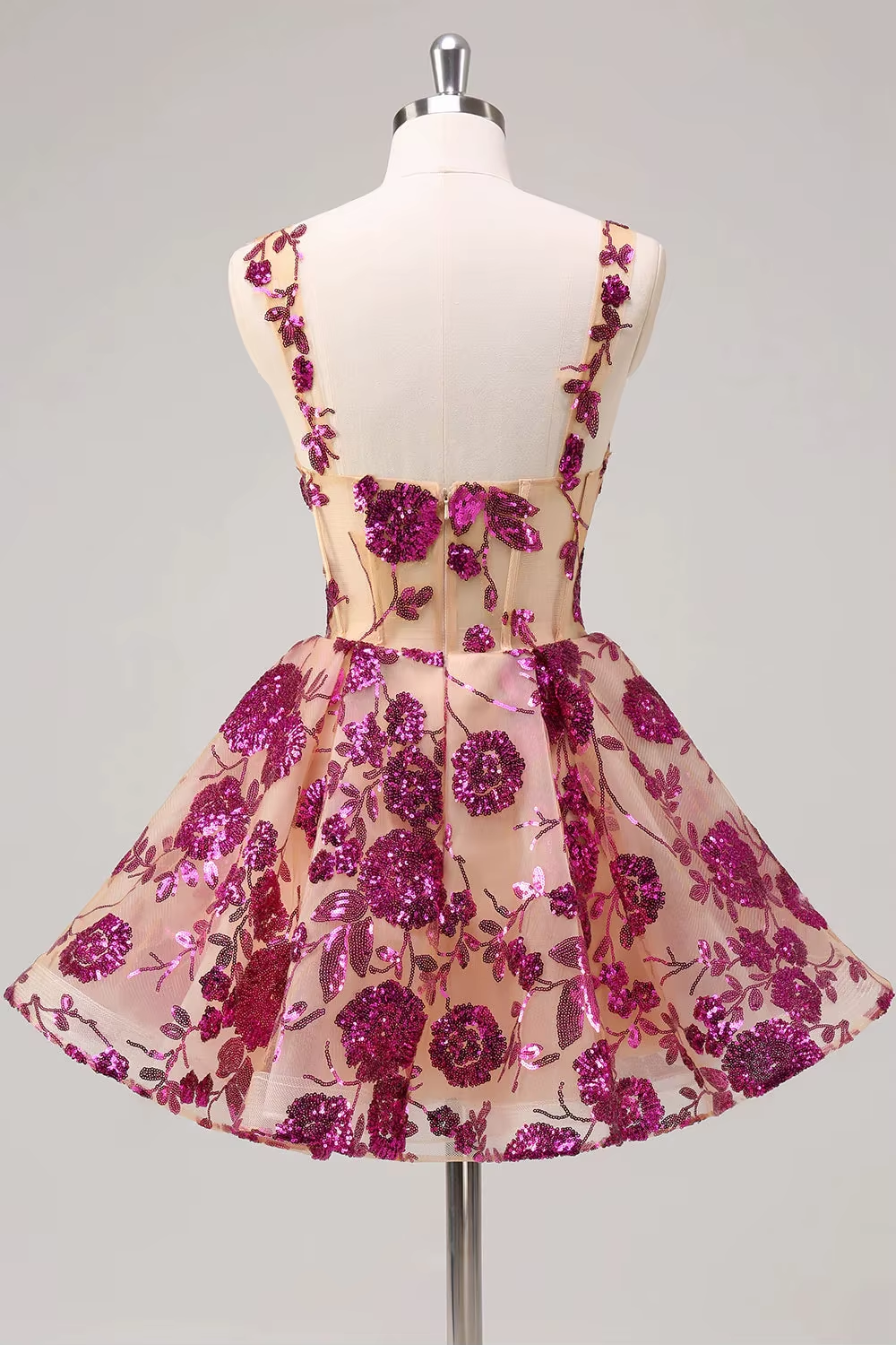 Misshow Sparkly Corset Champagne Floral A-Line Short Homecoming Dress/Mini Dress