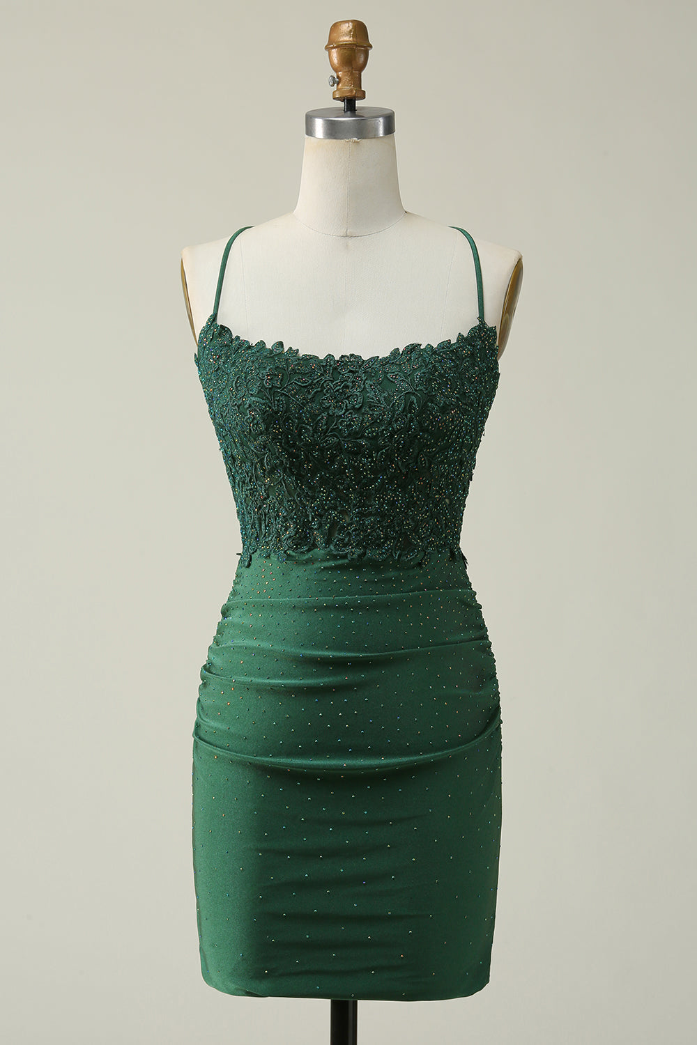 Misshow Sparkly Dark Green Beaded Short Homecoming Dress/Mini Dress with Appliques