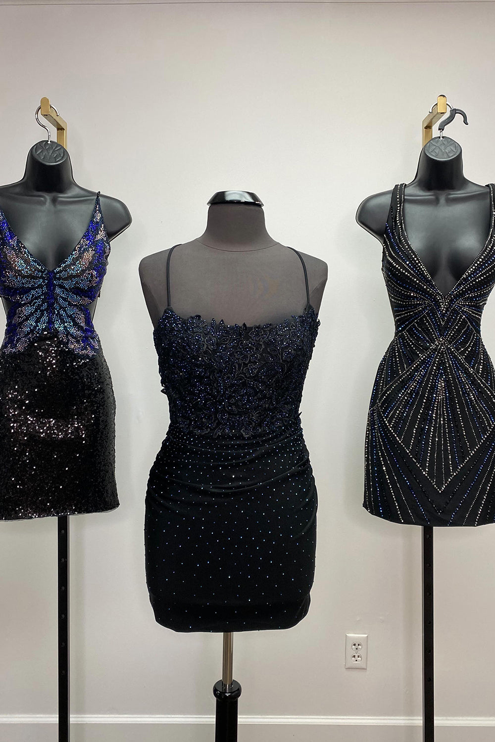 Misshow Sparkly Dark Green Beaded Tight Homecoming Dress/Mini Dress with Appliques