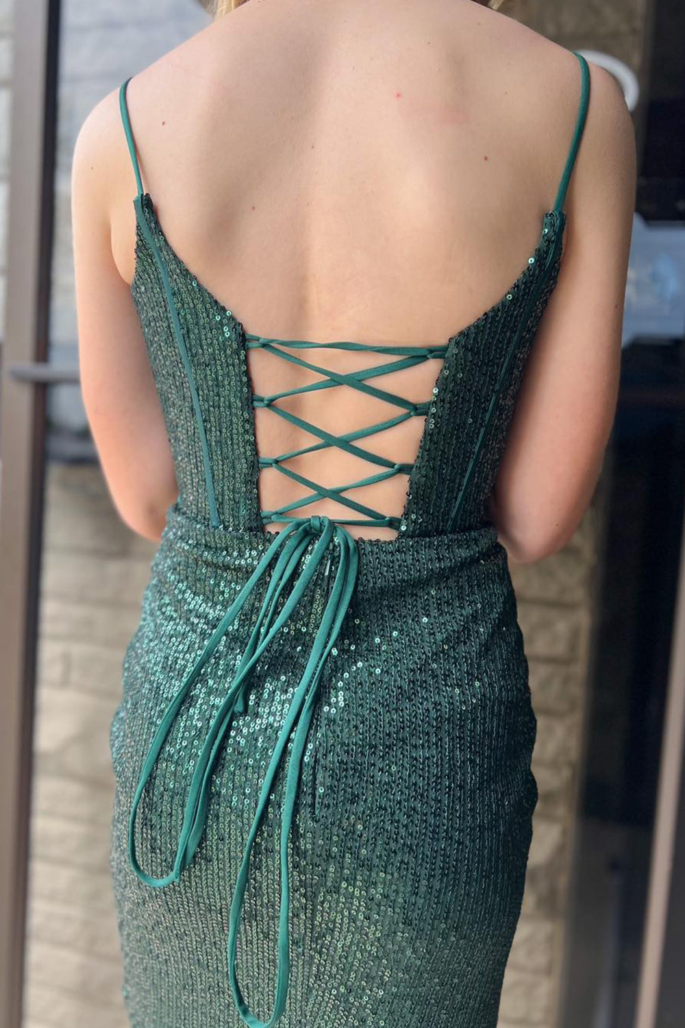 Misshow Sparkly Dark Green Corset Sequins Sleeveless Tight Homecoming Dress/Mini Dress