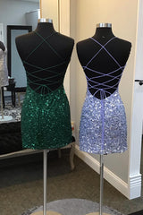 Misshow Sparkly Dark Green Sequin Tight Homecoming Dress/Mini Dress with Fringes