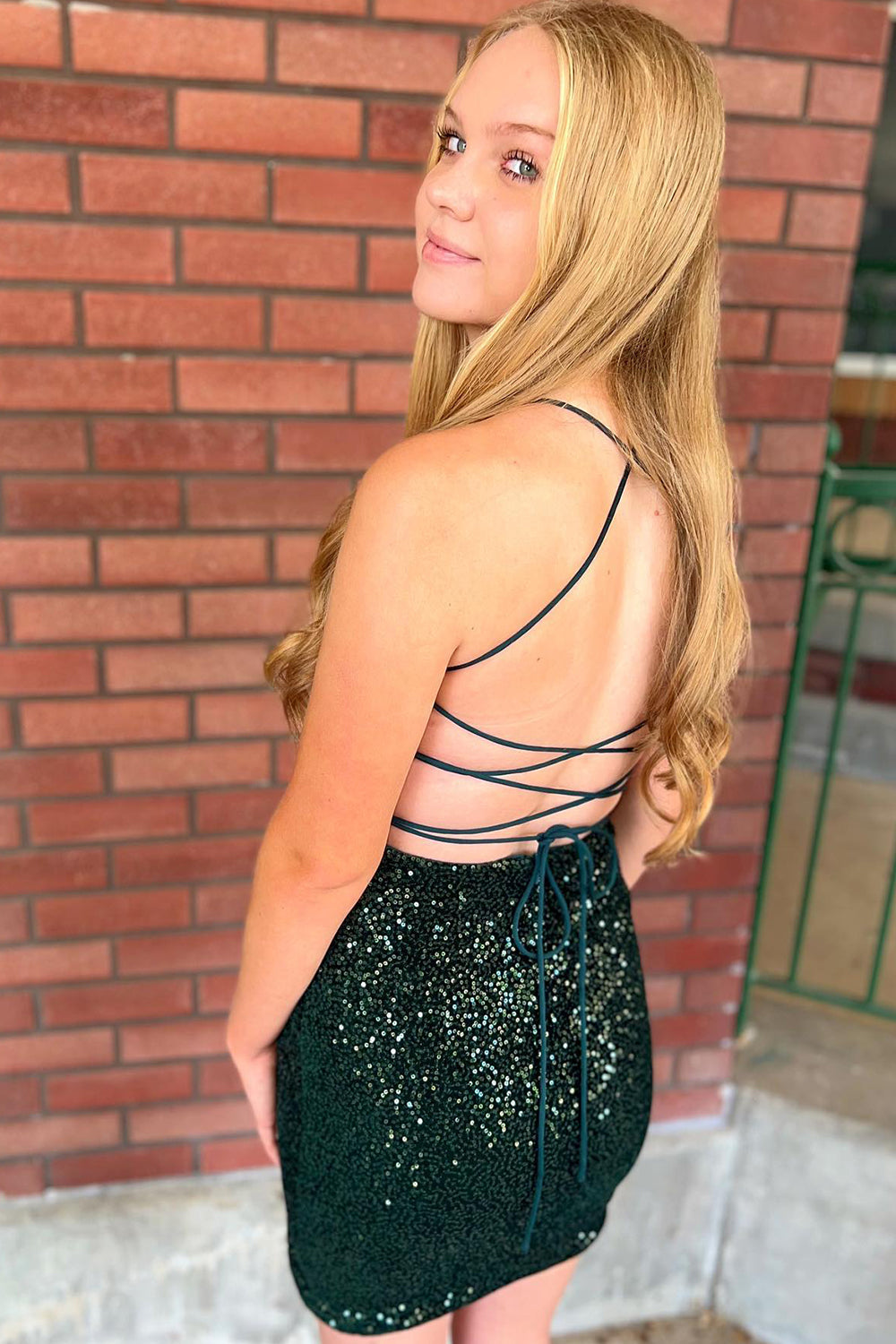 Misshow Sparkly Dark Green Sequined Tight Short Homecoming Dress/Mini Dress with Slit
