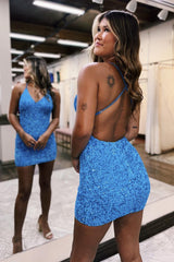 Misshow Sparkly Dark Green Sequins Backless Tight Short Homecoming Dress/Mini Dress