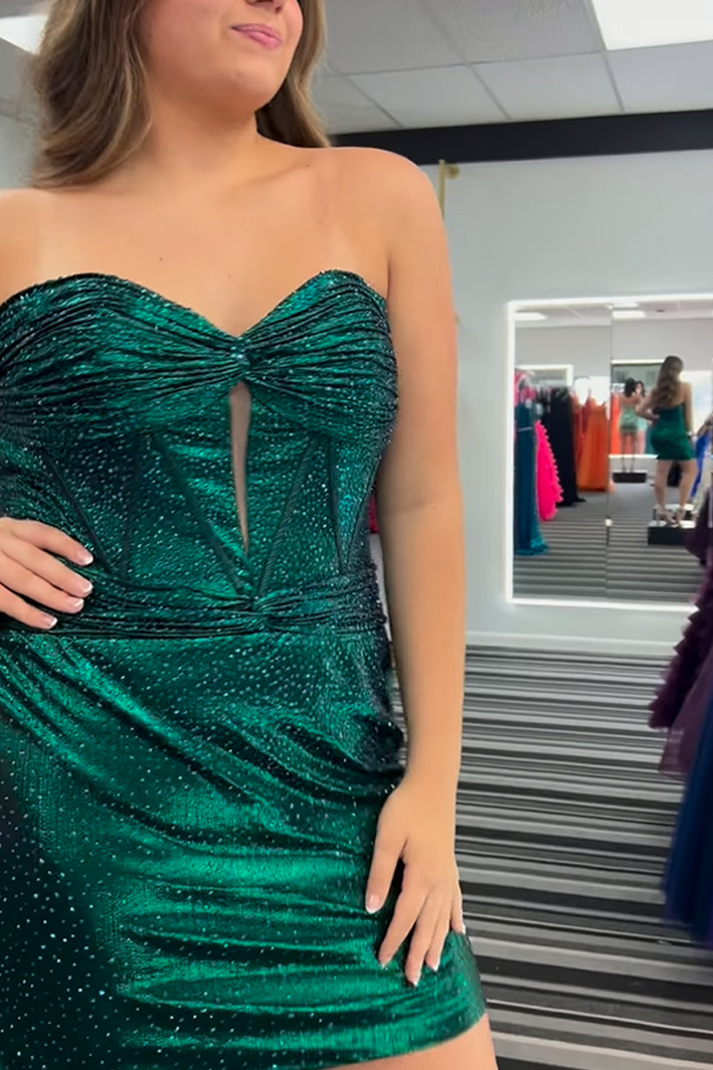 Misshow Sparkly Dark Green Strapless Corset Tight Short Homecoming Dress/Mini Dress with Beadings