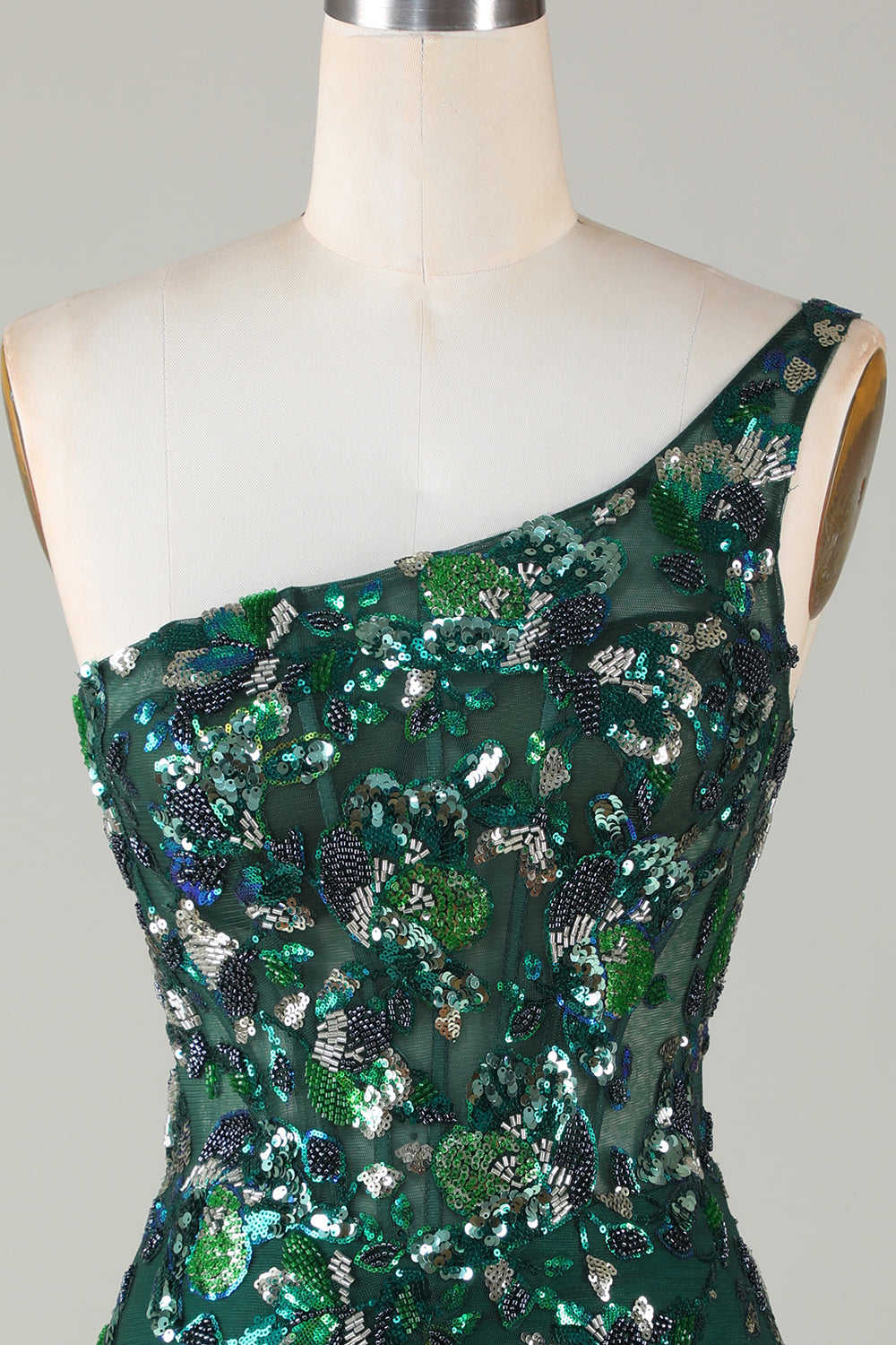 Misshow Sparkly Dark Green Tight Short Beaded Homecoming Dress/Mini Dress with Feathers
