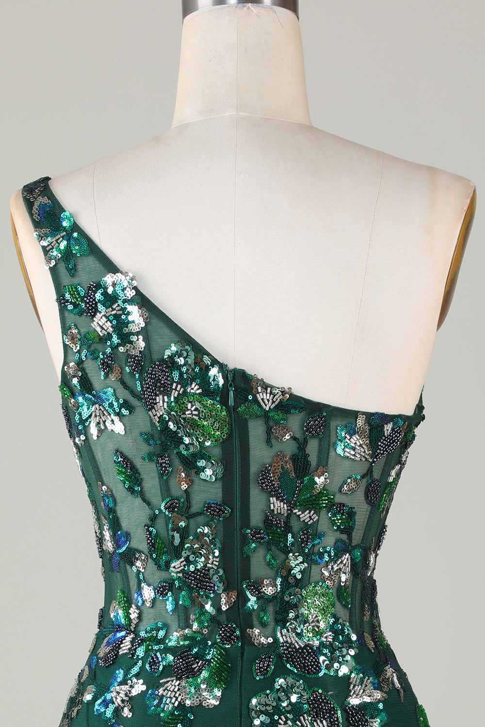 Misshow Sparkly Dark Green Tight Short Beaded Homecoming Dress/Mini Dress with Feathers