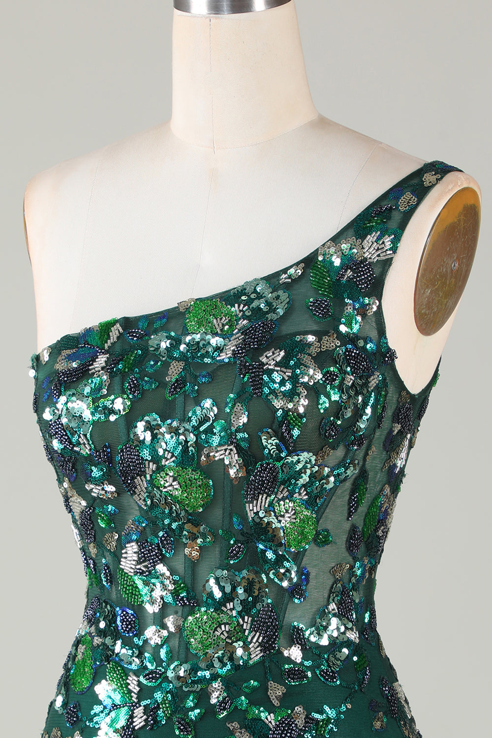 Misshow Sparkly Dark Green Tight Short Beaded Homecoming Dress/Mini Dress with Feathers