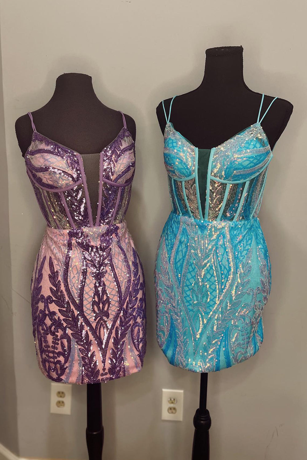 Misshow Sparkly Dark Purple Sequins Corset Tight Short Homecoming Dress/Mini Dress