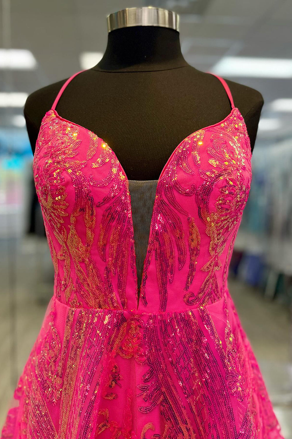 Misshow Sparkly Fuchsia A-Line Backless Short Homecoming Dress/Mini Dress