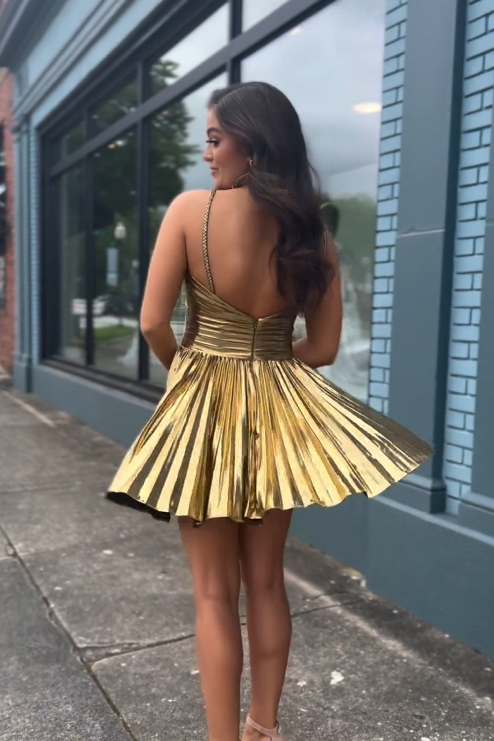 Misshow Sparkly Fuchsia A-Line Halter Pleated Short Homecoming Dress/Mini Dress