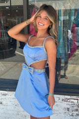 Misshow Sparkly Fuchsia A-Line Short Beaded Homecoming Dress/Mini Dress with Bows
