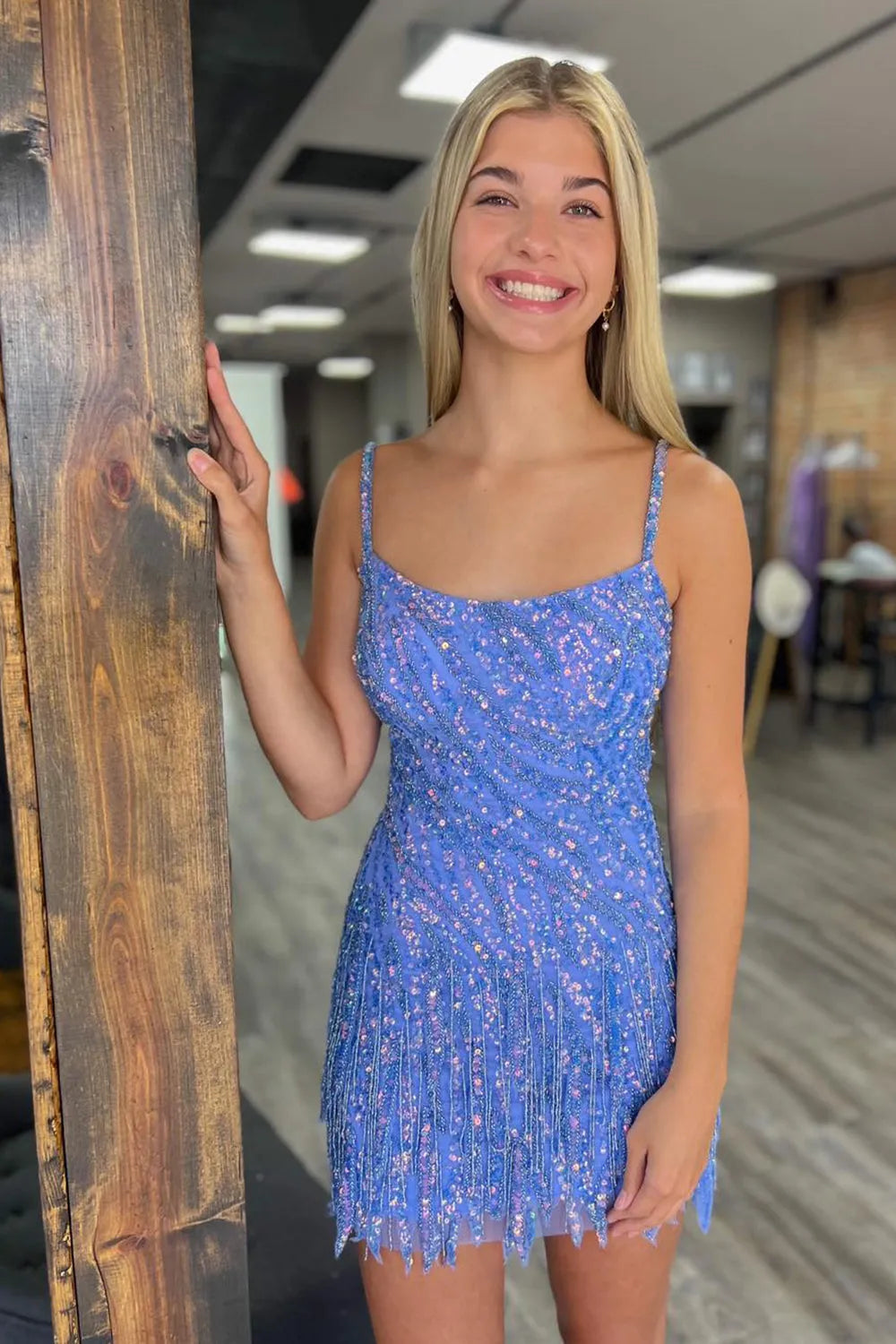 Misshow Sparkly Fuchsia Beaded Sequin Tight Short Homecoming Dress/Mini Dress with Fringes